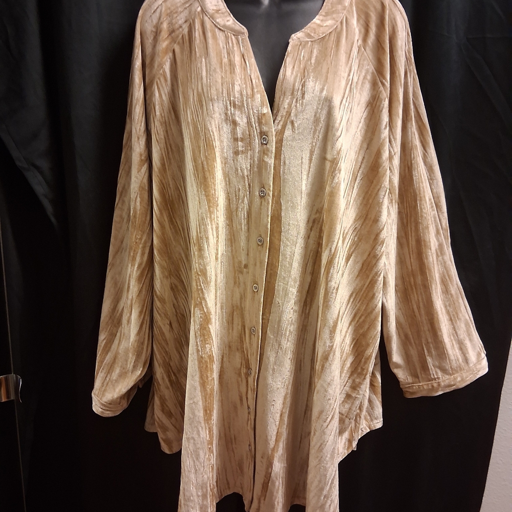 Cato Velour Tan Button-Up Women's Tunic